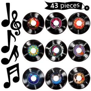 gejoy 43 pieces music party decorations music notes cutouts musical notes silhouettes record cutouts rock and roll for 50's theme party music party favors baby shower school bulletin board craft decor