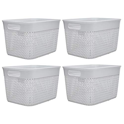 Life Story Lightweight Heavy Duty Trendy Portable Storage Woven Basket 16 Quarts, Grey (4 Pack)