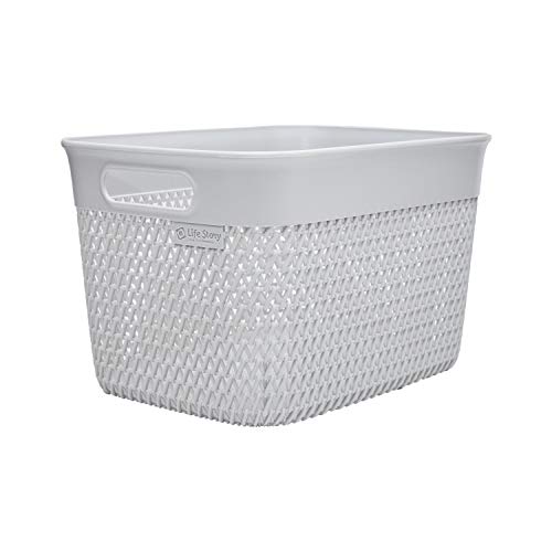 Life Story Lightweight Heavy Duty Trendy Portable Storage Woven Basket 16 Quarts, Grey (4 Pack)