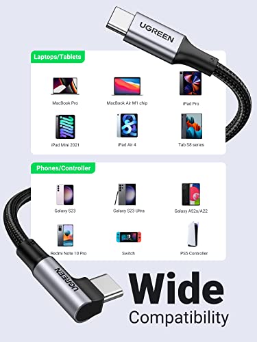 UGREEN 100W USB C Cable 90 Degree Type C Charging Cable Compatible with MacBook Pro 2022, iPad Pro 2022, Elitebook, Dell XPS, Samsung Galaxy S23/S22/Z Fold, Pixel, PS5, Switch, etc. 6.6FT