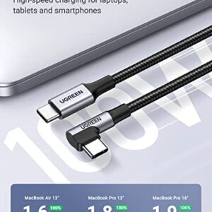 UGREEN 100W USB C Cable 90 Degree Type C Charging Cable Compatible with MacBook Pro 2022, iPad Pro 2022, Elitebook, Dell XPS, Samsung Galaxy S23/S22/Z Fold, Pixel, PS5, Switch, etc. 6.6FT