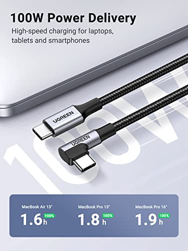 UGREEN 100W USB C Cable 90 Degree Type C Charging Cable Compatible with MacBook Pro 2022, iPad Pro 2022, Elitebook, Dell XPS, Samsung Galaxy S23/S22/Z Fold, Pixel, PS5, Switch, etc. 6.6FT