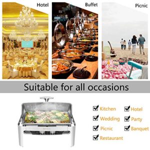 ROVSUN Chafing Dish Buffet Set, 9 Quart Roll Top Stainless Steel Chafer, Rectangular Set with Food Pan, Water Pan and Fuel Holders, for Wedding, Parties, Banquet, Catering Events