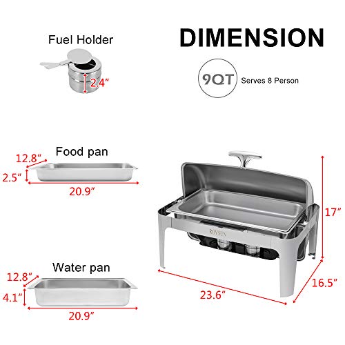 ROVSUN Chafing Dish Buffet Set, 9 Quart Roll Top Stainless Steel Chafer, Rectangular Set with Food Pan, Water Pan and Fuel Holders, for Wedding, Parties, Banquet, Catering Events