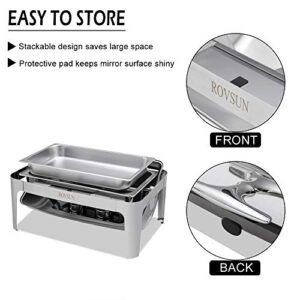 ROVSUN Chafing Dish Buffet Set, 9 Quart Roll Top Stainless Steel Chafer, Rectangular Set with Food Pan, Water Pan and Fuel Holders, for Wedding, Parties, Banquet, Catering Events