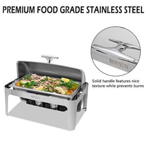 ROVSUN Chafing Dish Buffet Set, 9 Quart Roll Top Stainless Steel Chafer, Rectangular Set with Food Pan, Water Pan and Fuel Holders, for Wedding, Parties, Banquet, Catering Events