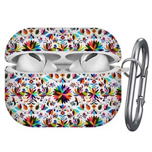 art-strap protective case, compatible with airpods pro - shockproof soft tpu gel case cover with keychain carabiner replacement for apple airpods pro (mexican otomi style)