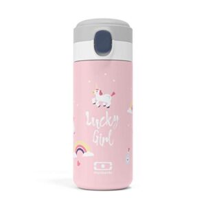 monbento - insulated bottle mb pop unicorn - 12 oz - leakproof - hot/cold up to 12 hours - small water bottle - bpa free food grade safe - unicorn pattern - pink