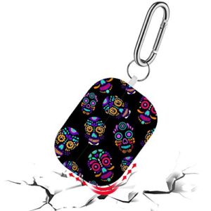 [ Compatible with AirPods Pro ] Shockproof Soft TPU Gel Case Cover with Keychain Carabiner for Apple AirPods (Day Dead Colorful Sugar Skull)