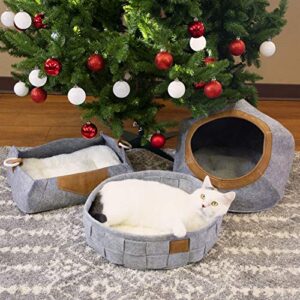 Kitty City Felt Round Bed, Warm and Cozy cat Bed, Gray