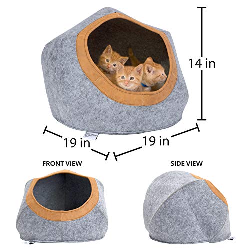 Kitty City Felt Round Bed, Warm and Cozy cat Bed, Gray