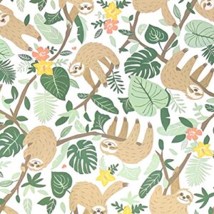 sleeping sloths rain forest gift wrapping paper roll - 24" x 15'