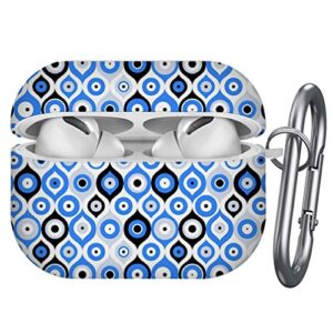 art-strap protective case, compatible with airpods pro - shockproof soft tpu gel case cover with keychain carabiner replacement for apple airpods pro (turkish evil eye)