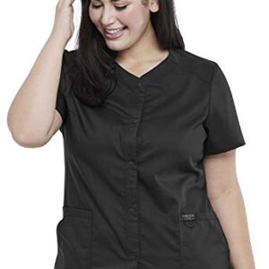 Cherokee Women Scrubs Top Workwear Revolution Snap Front V-Neck WW622, L, Black