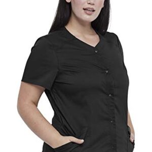 Cherokee Women Scrubs Top Workwear Revolution Snap Front V-Neck WW622, L, Black