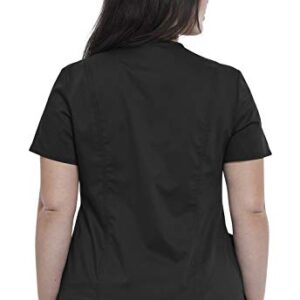 Cherokee Women Scrubs Top Workwear Revolution Snap Front V-Neck WW622, L, Black