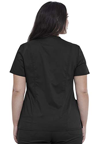 Cherokee Women Scrubs Top Workwear Revolution Snap Front V-Neck WW622, L, Black