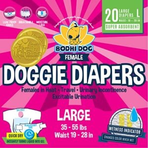 disposable dog female diapers | 20 premium quality adjustable pet wraps with moisture control & wetness indicator | 20 count large size