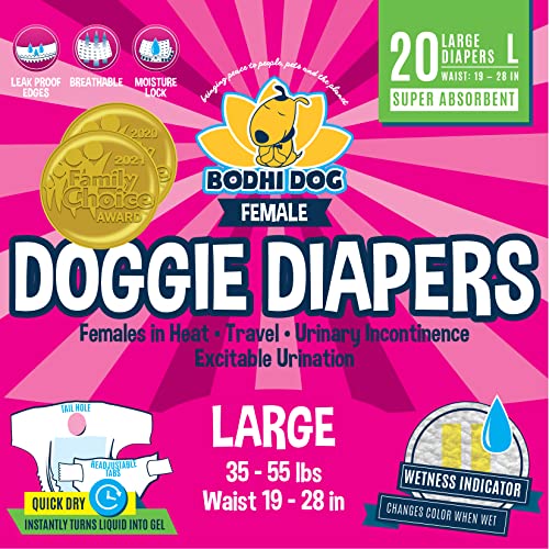 Disposable Dog Female Diapers | 20 Premium Quality Adjustable Pet Wraps with Moisture Control & Wetness Indicator | 20 Count Large Size