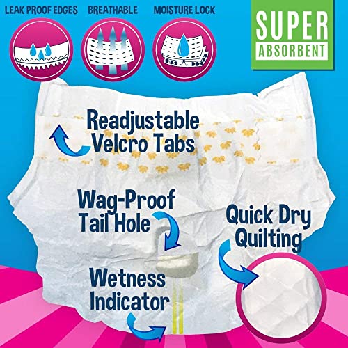 Disposable Dog Female Diapers | 20 Premium Quality Adjustable Pet Wraps with Moisture Control & Wetness Indicator | 20 Count Large Size