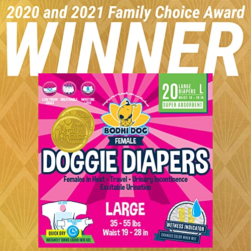 Disposable Dog Female Diapers | 20 Premium Quality Adjustable Pet Wraps with Moisture Control & Wetness Indicator | 20 Count Large Size