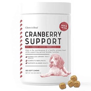 chew + heal uti treatment cranberry chews for dogs - 120 soft chews - supports healthy urinary tract and bladder function - corrects imbalances - with echinacea and vitamin c