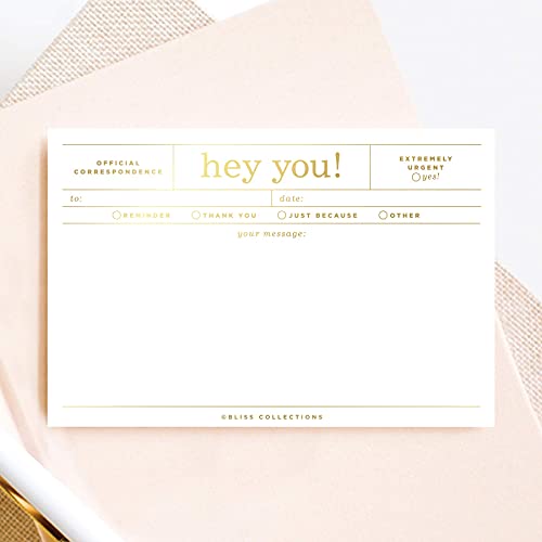 Bliss Collections Desk Notes and Messages, Gold Foil,"Hey You" Notepad to Send Reminders, Thank You Notes, Urgent Correspondence or Just Because, 4"x6" Tear-Off Sheets (50 Sheets)