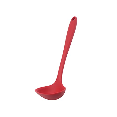 MJIYA Silicone Ladle Spoon, MJIYA Seamless & Nonstick Kitchen Ladles, Silicone Heat Resistant Kitchen Cooking Utensils Non-Stick Baking Tool Tongs ladle Gadget (Red) (Ladle)