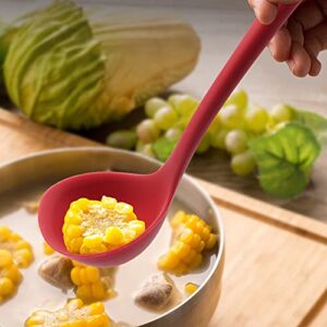 MJIYA Silicone Ladle Spoon, MJIYA Seamless & Nonstick Kitchen Ladles, Silicone Heat Resistant Kitchen Cooking Utensils Non-Stick Baking Tool Tongs ladle Gadget (Red) (Ladle)