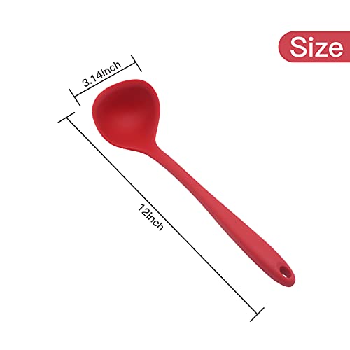 MJIYA Silicone Ladle Spoon, MJIYA Seamless & Nonstick Kitchen Ladles, Silicone Heat Resistant Kitchen Cooking Utensils Non-Stick Baking Tool Tongs ladle Gadget (Red) (Ladle)