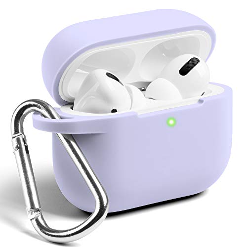 GMYLE Airpods Pro Case Cover, [Front LED Visible] Soft Silicone Skin Cover Shock-Absorbing Protective Earbud Case with Keychain for Airpods Pro 2019 2020, Lavender Purple