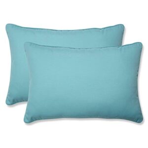 pillow perfect pompeii solid indoor/outdoor large lumbar pillow plush fill, weather and fade resistant, large lumbar - 16.5" x 24.5", blue, 2 count