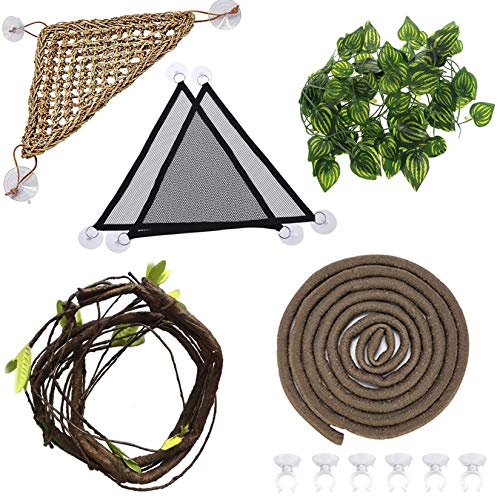 Hamiledyi Bearded Dragon Tank Accessories Lizard Hammock Jungle Climber Vines Flexible Leaves Bendable Vine Artificial Branch Habitat Reptile Decor for Climbing, Chameleon, Lizard,Gecko,Snake