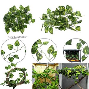 Hamiledyi Bearded Dragon Tank Accessories Lizard Hammock Jungle Climber Vines Flexible Leaves Bendable Vine Artificial Branch Habitat Reptile Decor for Climbing, Chameleon, Lizard,Gecko,Snake