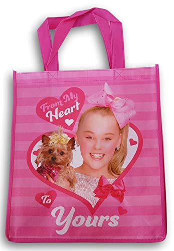 Jojo Siwa Large Reusable Tote Bag- Pink with Dog ''From My Heart to Yours'' Girls Valentine's Day Bag - 13.5 x 15 Inch