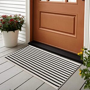 black/white striped outdoor rug 2' x 3', kimode cotton hand woven welcome entryway doormat, washable front door mats for porch/kitchen/farmhouse