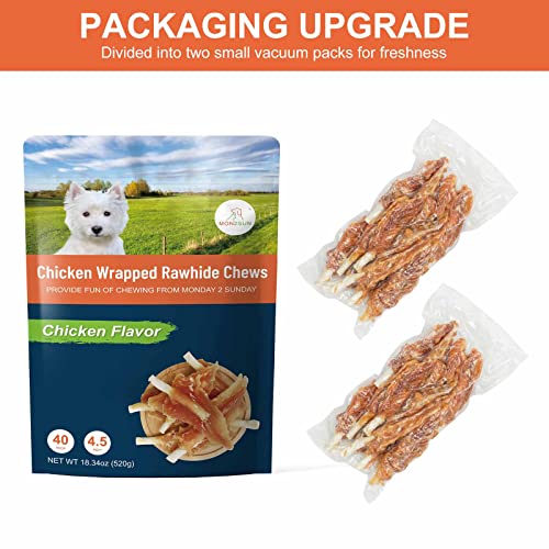 MON2SUN Dog Rawhide Twist Chicken Wrapped Rawhide Sticks for Puppy and Small Dogs, Promotes Dental Health Chicken Wings 18.34oz