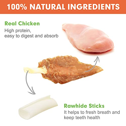 MON2SUN Dog Rawhide Twist Chicken Wrapped Rawhide Sticks for Puppy and Small Dogs, Promotes Dental Health Chicken Wings 18.34oz