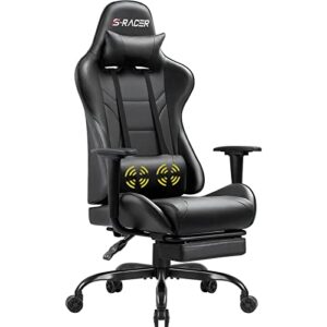 homall gaming , massage, computer, office ergonomic desk chair with footrest racing executive swivel chair adjustable rolling task chair (black)