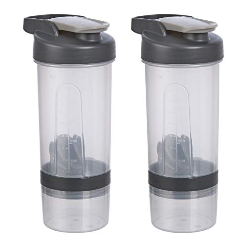 Amazon Basics Shaker Bottle with Mixer Ball, 20 Ounce, 2 Pack, Grey