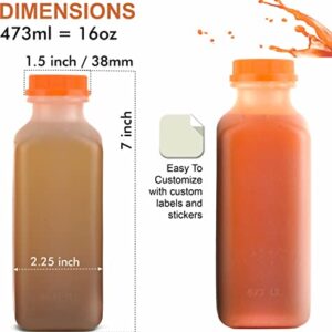 [100 PACK] Empty Plastic Juice Bottles with Tamper Evident Caps 16 OZ - Smoothie Bottles - Ideal for Juices, Milk, Smoothies, Picnic's and even Meal Prep by EcoQuality Juice Containers