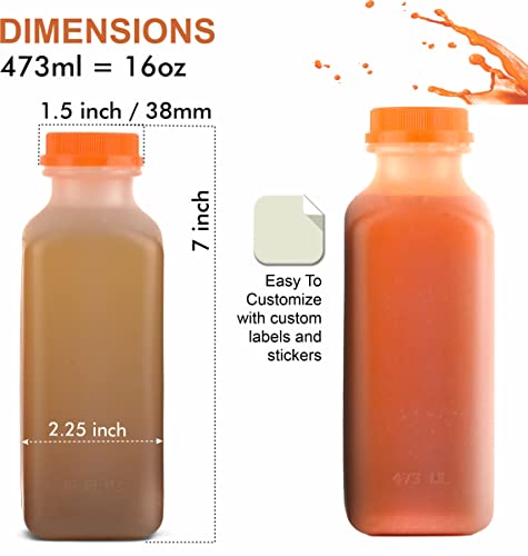 [100 PACK] Empty Plastic Juice Bottles with Tamper Evident Caps 16 OZ - Smoothie Bottles - Ideal for Juices, Milk, Smoothies, Picnic's and even Meal Prep by EcoQuality Juice Containers