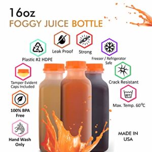 [100 PACK] Empty Plastic Juice Bottles with Tamper Evident Caps 16 OZ - Smoothie Bottles - Ideal for Juices, Milk, Smoothies, Picnic's and even Meal Prep by EcoQuality Juice Containers