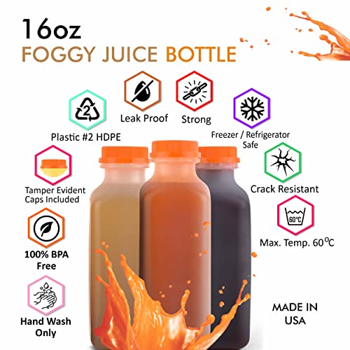 [100 PACK] Empty Plastic Juice Bottles with Tamper Evident Caps 16 OZ - Smoothie Bottles - Ideal for Juices, Milk, Smoothies, Picnic's and even Meal Prep by EcoQuality Juice Containers