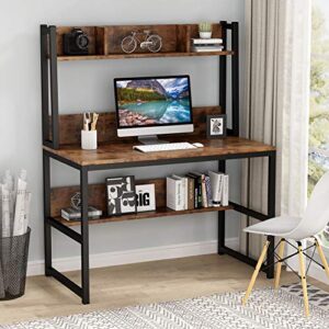 tribesigns computer desk with hutch, study desk with bottome storage shelve, workstaion for home office, small space