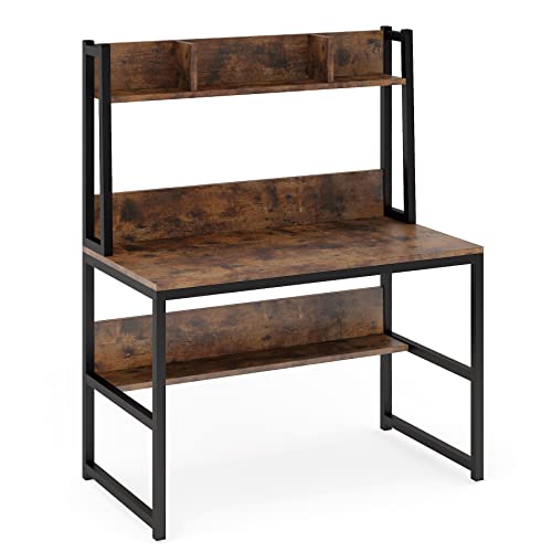 Tribesigns Computer Desk with Hutch, Study Desk with Bottome Storage Shelve, Workstaion for Home Office, Small Space