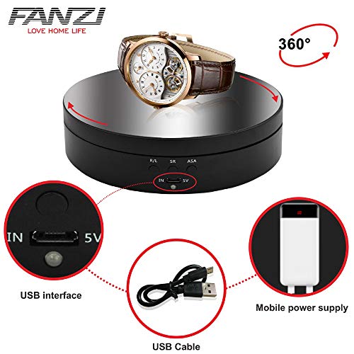 FANZI Motorized Turntable Display for Display Jewelry, Watch, Digital Product, Bag, Models, Jewelry, Collectibles,and Product Shooting 360 Degree Electric Rotating Turntable 6 Inch Diameter - Black