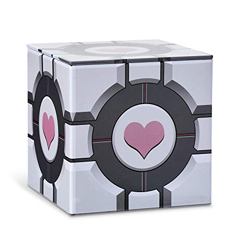 Portal Companion Cube Tin Storage Box - 4x4-Inch Novelty Stash Container W/ Pop Top Lid - Decorative Organizer Holder Cube - Kitchen Bedroom Office Decor - Colorful Heart Design Collectible Canisters