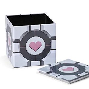 Portal Companion Cube Tin Storage Box - 4x4-Inch Novelty Stash Container W/ Pop Top Lid - Decorative Organizer Holder Cube - Kitchen Bedroom Office Decor - Colorful Heart Design Collectible Canisters