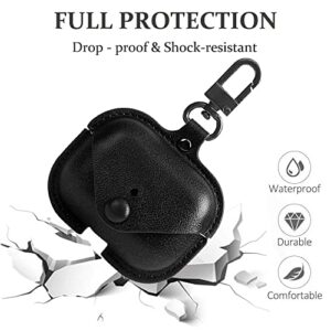 Genuine Leather Case Compatible with AirPods Pro Case, VOMA Protective Cover for Apple AirPods Pro Wireless Charging Case Headphones EarPods, Soft Leather Cover with Keychain Hook Black